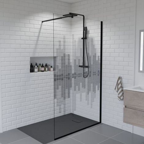 Cuisibane – Paroi de douche fixe 120 cm x 200 cm – Verre trempé 8 mm anticalcaire – Profilé noir – Design inspiré des gratte-ciels de Manhattan (1/4)