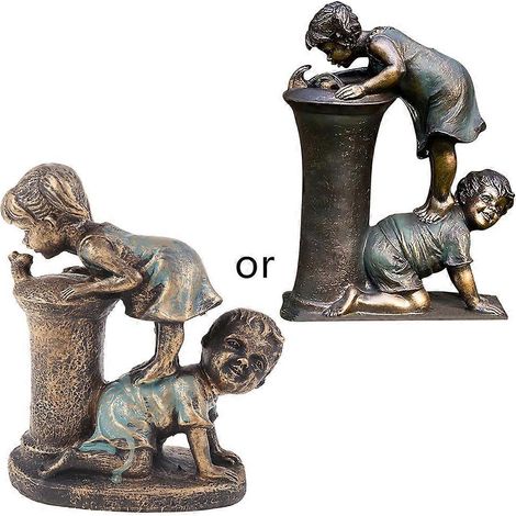 Garçon Fille Sculpture Baignoire Pression Eau Extérieur Résine Statue Jardin Cour-B- (1/4)