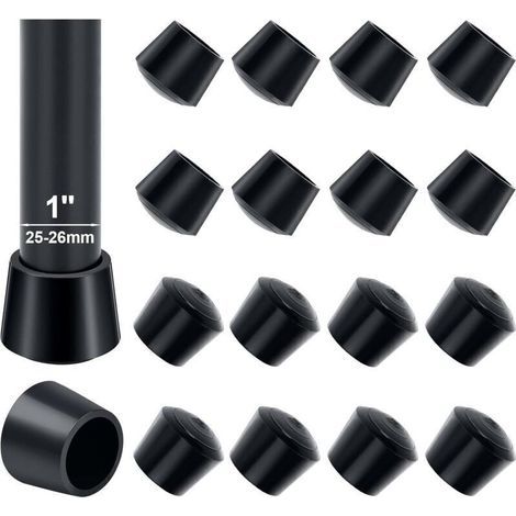Embouts de chaise en caoutchouc noir – Lot de 16 pièces pour pieds de diamètre intérieur 25–26 mm, anti-rayures et protection sol (1/5)