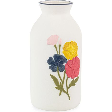 Vaso Floryn tortora/bianco con fiori Ø 11x22.2 h