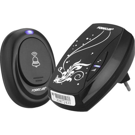 Carillon Sonnette Porte Sans Fil 315Mhz Led 36 Tones Melodies Telecommande Etanche Waterproof - Noir (1/5)