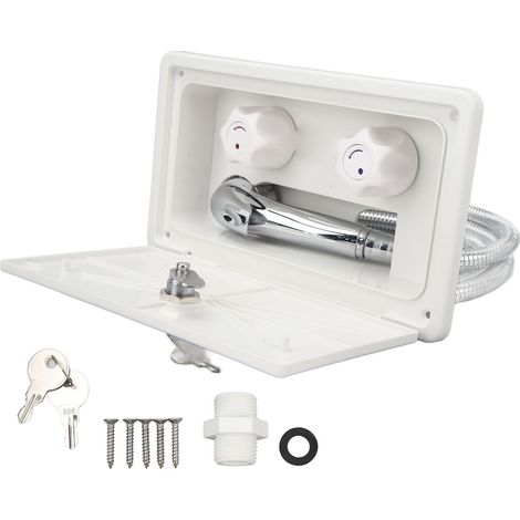 Kit de boîte de douche extérieure, tuyau métallique de 1.5m, ensemble de pulvérisation de lavage extérieur pour camping-car, camping-car, remorque, bateaux, Yachts (1/5)