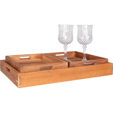 Set 3 vassoi in teak naturale Faro — misure graduate