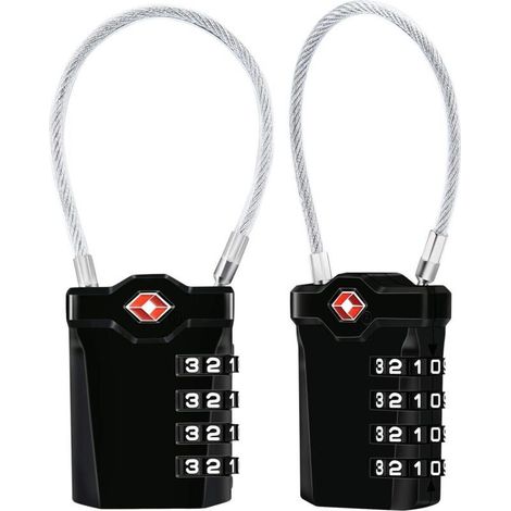 [Lot de 2] Cadenas à Code 4 Chiffres, Cadenas Valise à Combinaison avec 14cm Câble, Serrures à Bagages pour Valise, Sacoche, etc. (Noir) (1/4)