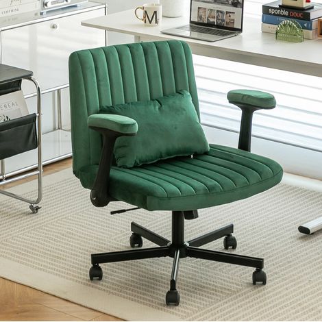 Silla de oficina verde en tela con reposabrazos abatibles, altura regulable y giro 360° (1/2)
