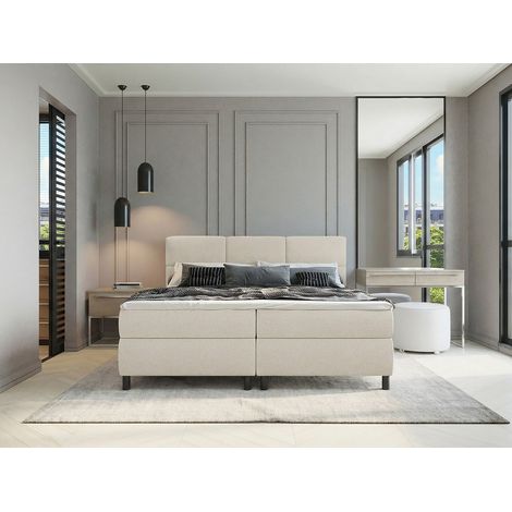 Ensemble complet boxspring tête de lit capitonnée + sommiers + matelas + surmatelas - 2 x 80 x 200 cm - Tissu - Beige - LODI de PALACIO (1/3)