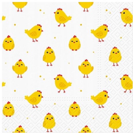 Servilletas de papel amarillas con lindos pollitos de Pascua, 33x33cm, 20 unidades
