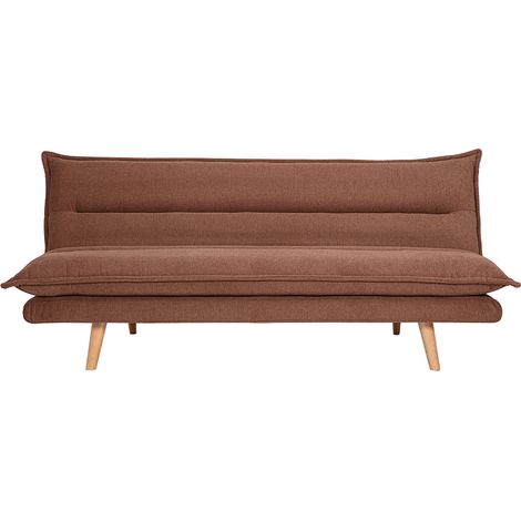 Sofá cama convertible de 3 plazas en tejido chenilla texturado tierra quemada y madera clara BINGO