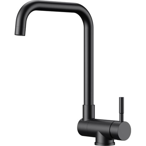 Robinet Cuisine Noir, Mitigeur Cuisine avec Fonction Pivotante à 360° et Pliable, Design en Forme de L Acier Inoxydable,Poignée Unique pour l'Eau Chaude et Froide Robinet Evier (1/5)