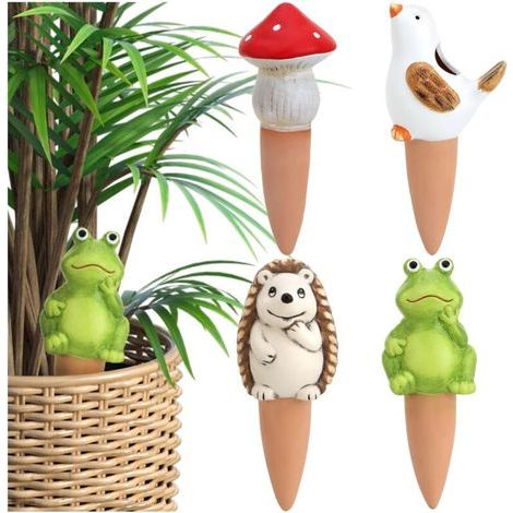 4x Arroseur Automatique, Cône Argile, 15,5cm, Terre Cuite, Motifs Animaux, Plantes Intérieur (1/5)