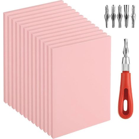 Kit de gravure de tampons en caoutchouc 14 pièces avec outils de gravure sur bloc de linoléum (voir photo) (1/5)