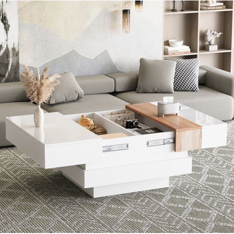 Mesa de centro cuadrada extensible con almacenamiento oculto, 70 x 70 x 39 cm, DESVIAE (1/5)