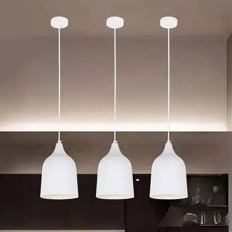 TrAdE Shop Traesio - Lampadario A Sospensione E27 Ferro Paralume Moderno Contemporaneo Campana Bianco 33313 - (1/3)