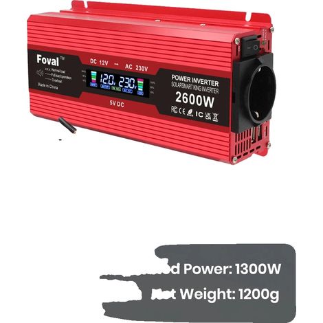 Wechselrichter, modifizierte Sinuswelle, zwei USB-Anschlüsse, 2600 W, 12 V, rot (1/2)