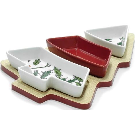 TrAdE Shop Traesio - Antipastiera A 3 Scomparti In Bianco Rosso Agrifoglio Albero Di Natale Decorazione Tavola - (1/3)
