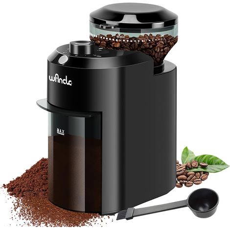 Moulin à Café Electrique, broyeur cafe grain, Réglable pour Grains de Café, avec 28 Réglages de Mouture Précise pour 12 Tasses (Acrylonitrile butadiène styrène (ABS), Noir)