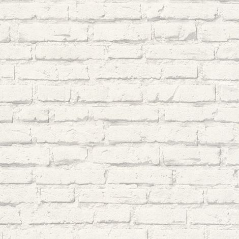 Papiers peints blancs intissés modernes pour chambre et salon | Papier peint brique blanche | Tapisserie imitation pierre réaliste - 10,05 x 0,53 m (1/5)