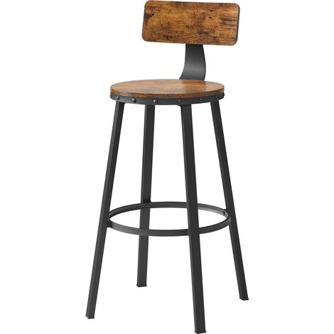 Ensemble de 2 Tabourets de Bar avec Dossier, Chaise Haute Cuisine pour Îlot Central, Marron Rustique et Noir (1/5)