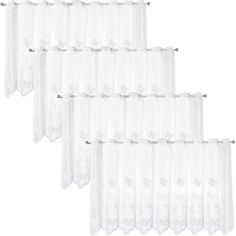 Lot de 4 rideaux brise-bise modernes pour cuisine, bistrot, blanc, translucide, courts, pour fenêtre, style maison de campagne, 130 x 45 cm (l x H) (1/5)