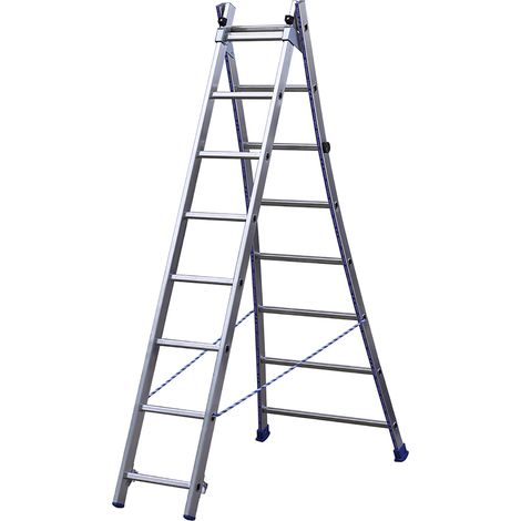 Centaure – Échelle télescopique transformable 2 plans 2x8 barreaux – Charge maximale 150kg – Articulations en acier renforcé – Conforme norme EN 131 (1/7)