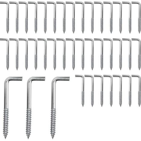 Lot de 70 M4 Crochets à Vis Vis D'angle Crochets L Crochet a Visser Acier au Carbone Vis pour Suspendre Plantes Ustensiles de Cuisine Carillons Éoliens, 40 3.5mm (1/4)
