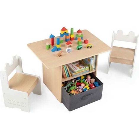Ensemble 1 table et 2 chaises enfant en bois, table d'activité avec rangement, pour dessin, lecture et jeux (1/5)