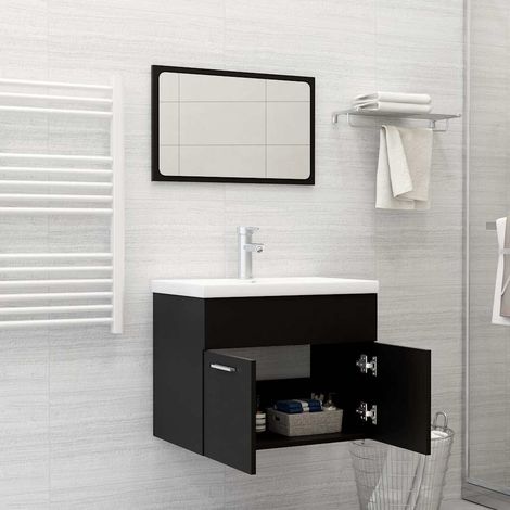 vidaXL Bathroom Furniture Set Black Engineered Wood (1/5)