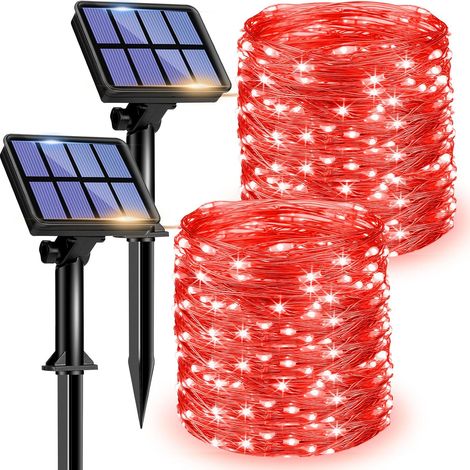 Lot de 2 Guirlande lumineuse,12m 120 LED,Solaire,8 modes,Étanche IP65,Jardin Noël