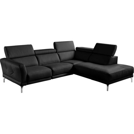 Canapé d'angle en 100% tout cuir épais de luxe italien 5/6 places DALEN, noir, angle droit (1/5)
