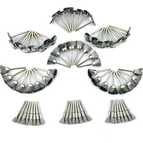 Brosse Métallique en Acier de Polissage pour Dremel 45pcs, Brosse Couronne Brosse Boisseau Brosse Pinceau 15pcs pour Chaque, Brosse Bout Brosse Plates Mini Outils Rotatifs DIY (1/5)