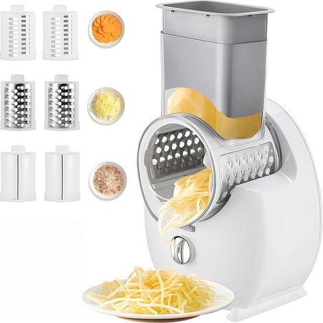 Grattugia elettrica per formaggio, grattugia elettrica per carote, grattugia da cucina, grattugia rotante da 50 W, 3 set di lame intercambiabili, per formaggio e verdure, 17 x 17 x 29 cm (1/5)