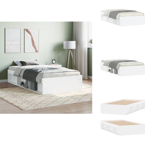 Cadre de lit sans matelas blanc 90x200 cm - Cadre De Lit - Lit Double - Lit Blanc - Meuble Chambre - Rangement Sous Lit (1/5)