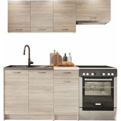 Cuisine complète Ota – Sonoma chêne et beige – 180x60cm – Stratifié – Fabriqué en Union Européenne – Usinestreet (1/4)