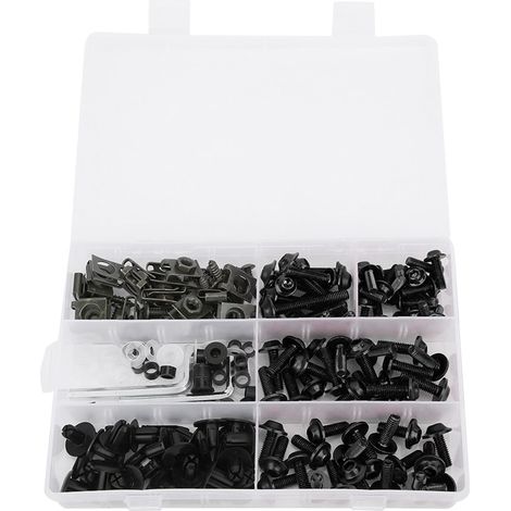 Kit de boulon de carénage, 198 pièces/ensemble vis de carénage de pare-brise M5 M6 Kit de boulons accessoires de moto[Noir] (1/5)