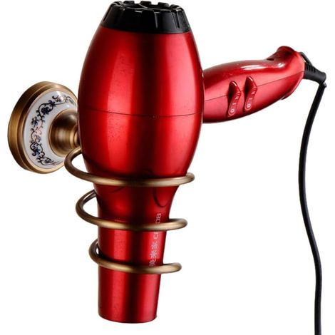 Support Sèche Cheveux, Porte Seche Cheveux Mural Forme de Spirale en Laiton, Support Suspendu De Sèche-Cheveux Rétro Antique pour Accessoires De Stockage De Bain hôtel (1/5)