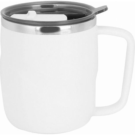 Mug à café blanc en acier inoxydable de 400 ml avec couvercle, résistant à la chaleur, convient à la maison et au bureau. (1/5)