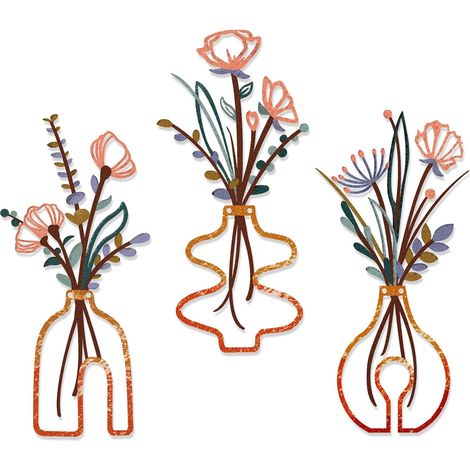 3 pièces de décoration murale en métal représentant des fleurs minimalistes dans un vase suspendu art mural en fer sculptures murales suspendues à motifs floraux pour le salon la salle de bain (1/5)