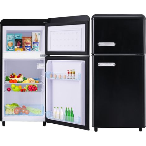 Frigorifero 72L, con compartimento congelatore, illuminazione LED, mensola regolabile, maniglia in metallo, congelatore da tavolo, stile vintage - nero