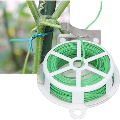 Attache câble plastique acier rouleau 50m avec coupeur pour serre jardin légumes