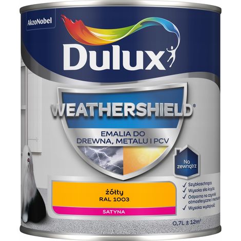 Peinture acrylique émail Dulux Weathershield pour métal et bois, jaune, 0,7 L