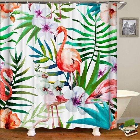 Tenda da doccia con motivo fenicottero, 180 x 200 cm, tenda da bagno, tessuto in poliestere impermeabile e lavabile, stampa digitale 3D con motivo vegetale - Crezuo (1/4)