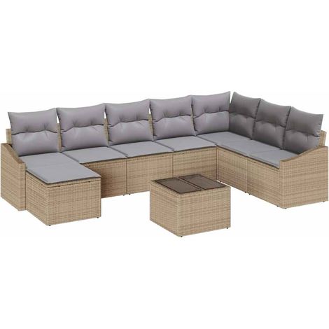 Maison Exclusive - Sofa Set mit Kissen 9 pcs Beige Poly-Rattan