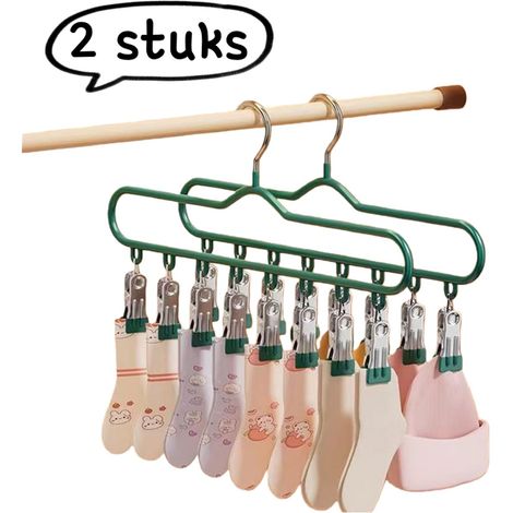 Étendoir à chaussettes deux pièces - Cintre avec pinces à linge et plusieurs sangles - Étendoir multifonctionnel, peut également servir à sécher les sous-vêtements - Vert (1/5)