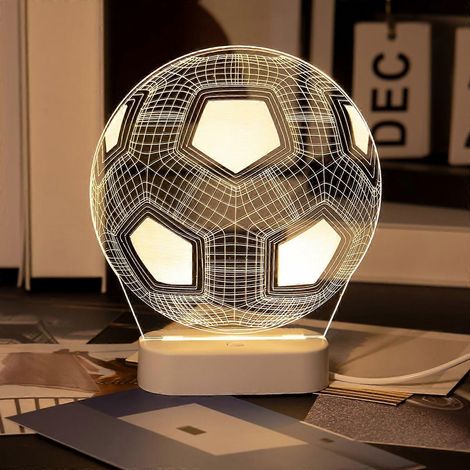 Veilleuse ballon de football, lampe 3D en acrylique alimentée par USB avec commande tactile, lumière chaude, décoration de bureau pour chambre ou salon, cadeau idéal pour les fans de sport (1/5)