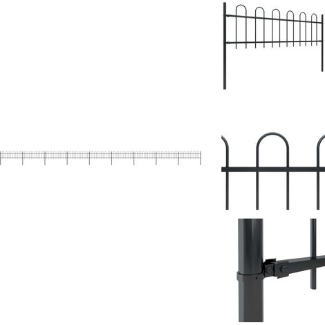Gartenzaun mit Bügel-Design Stahl 15,3 x 0,6 m Schwarz - Gartenzaun - Stahlezaunt - Metallzaun - Schwarz - Zaunstäbe (1/5)