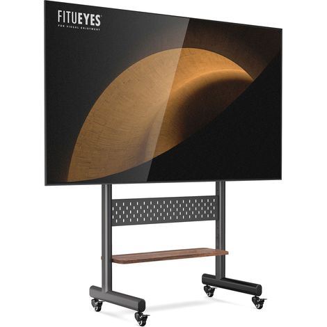 Support TV FITUEYES,sur roulettes, avec étagère,panneau perforé, pour téléviseurs de 40 à 85 pouces, réglable en hauteur - Marron (1/5)