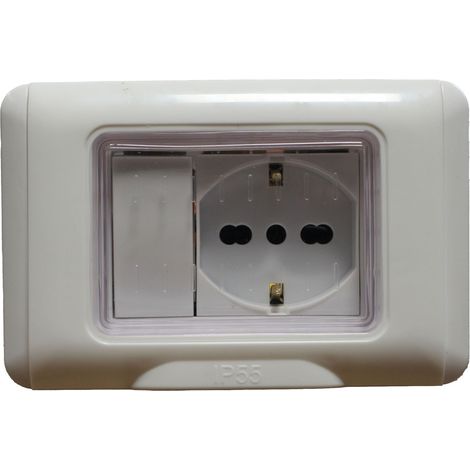 Kit Incasso IP55 Scatola 503 Premontato Presa Schuko 2P+T 10/16A + Interruttore Unipolare