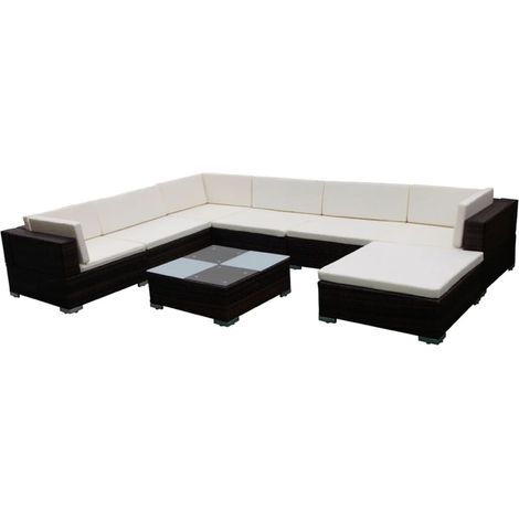 Set Divani da Giardino 8 pz con Cuscini in Polyrattan Marrone vidaXL (1/5)