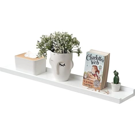 Étagère murale blanche, barre pour photos en chêne massif blanc - Étagère flottante pour cadres photo et décorations pour chambre, cuisine, bureau - 70 cm x 15 cm (1/5)