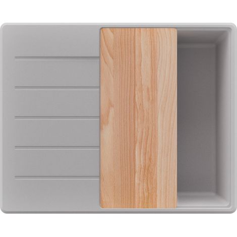 PRIMAGRAN Evier Cuisine en Granit 62x50cm,Lavabo 1 bac + Kit de Vidage + Planche à Découper, Évier à Encastrer au meuble 45cm - Copenhague, Gris